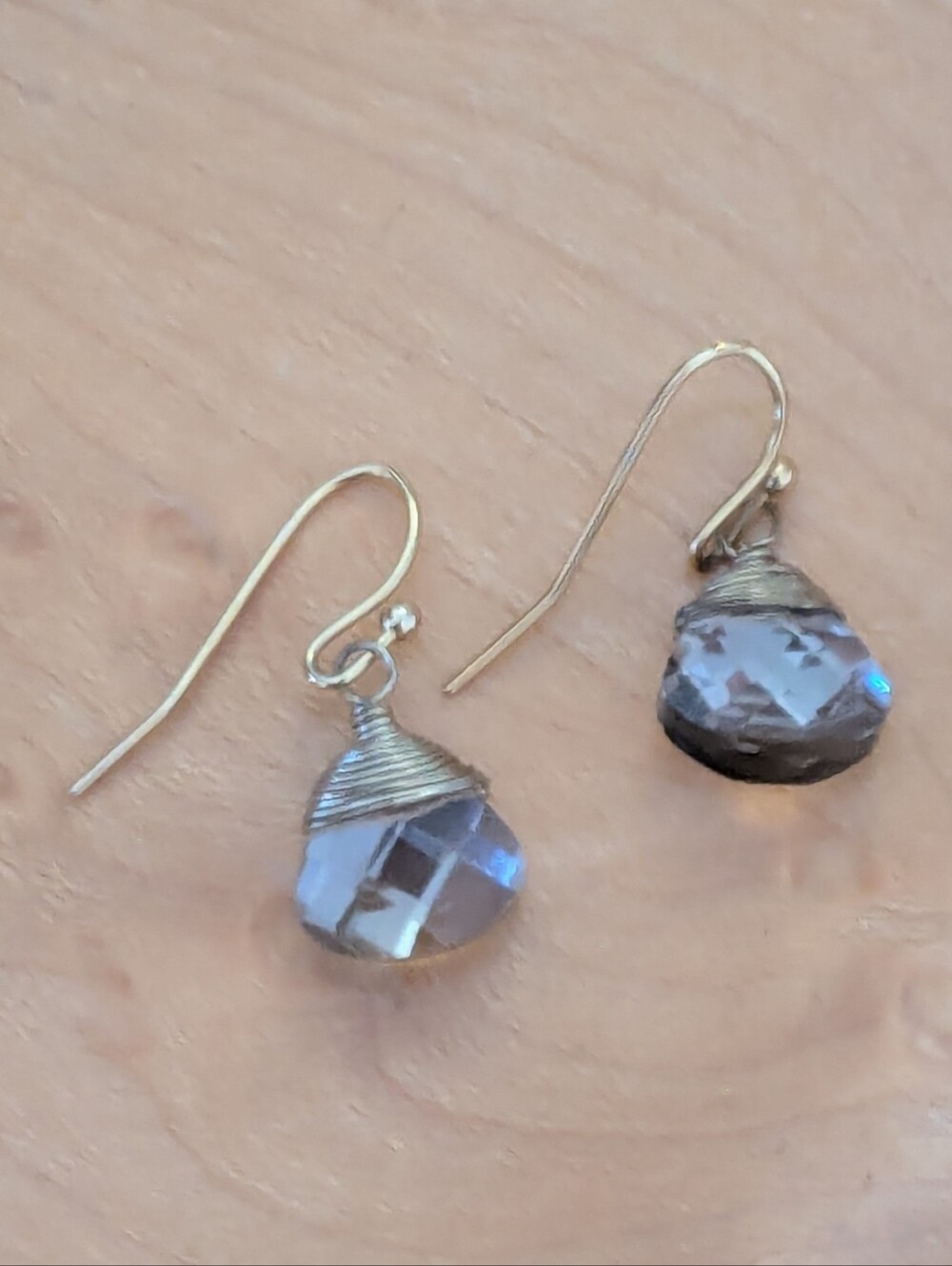 Quartz Drop Earrings Gold Filled  wire wrapped natural crystal